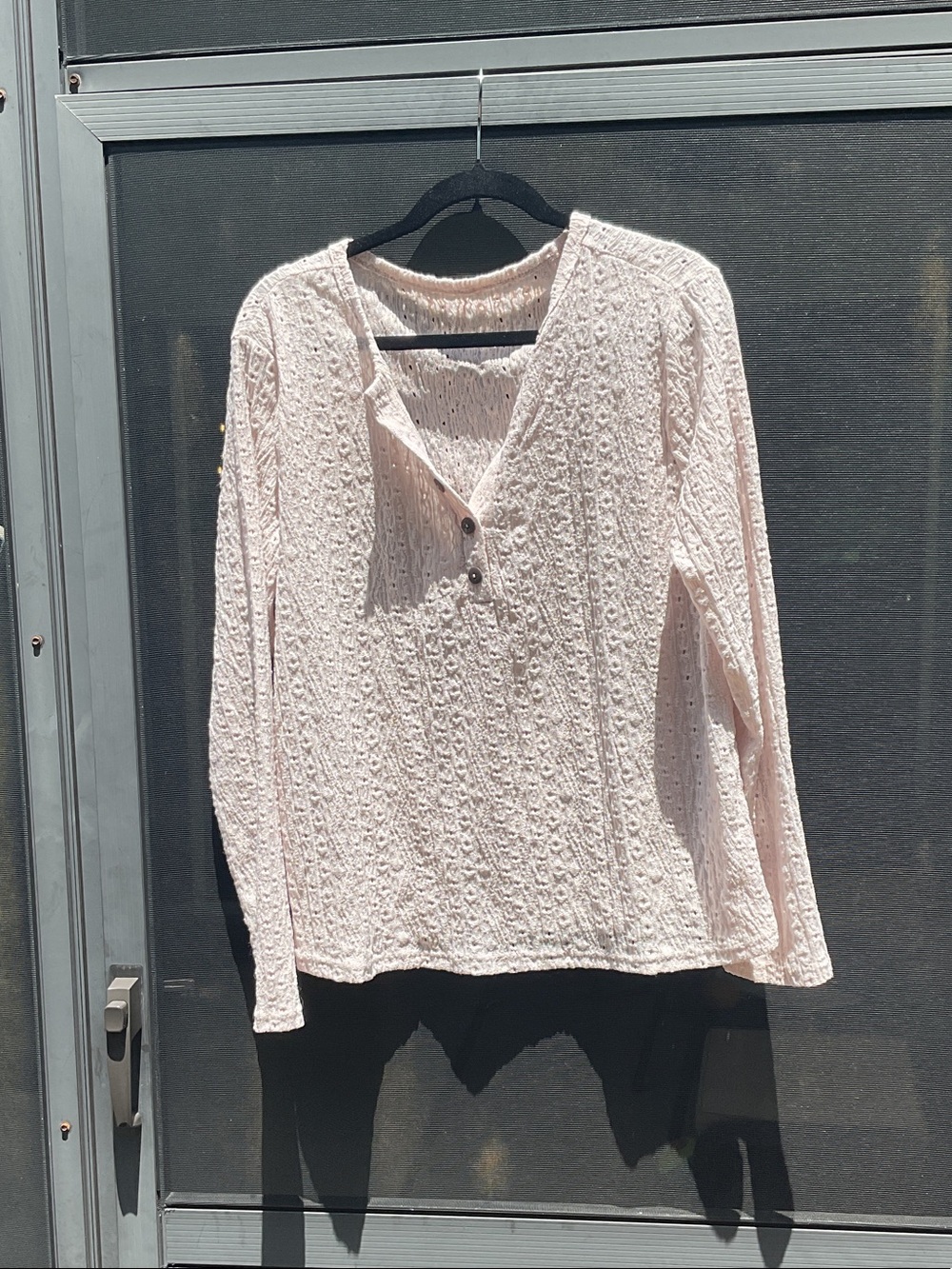 Textured Light Pink Long-Sleeve Henley Top